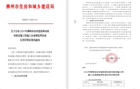 冶建位列榜首！2024年度柳州市施工企業(yè)信用評價(jià)結(jié)果公布
